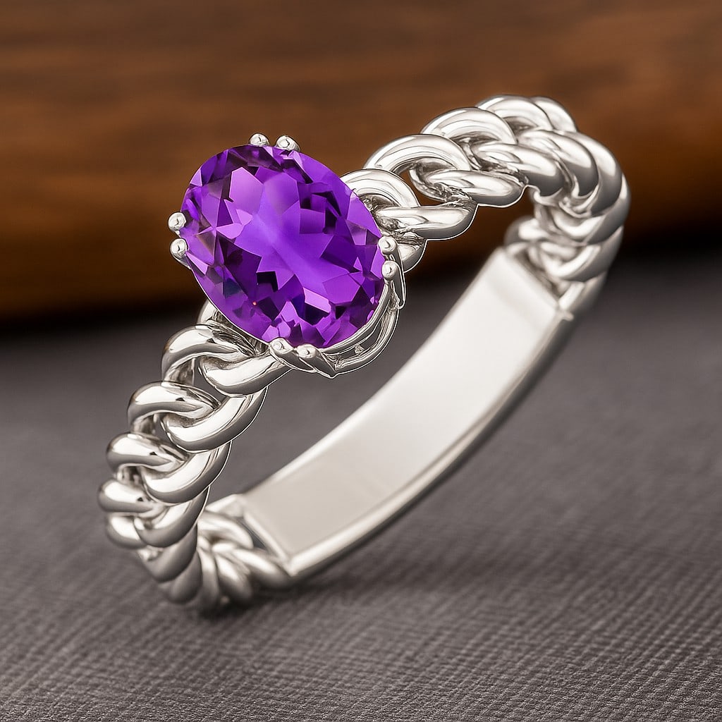 Natural Amethyst Gemstone 92.5 Sterling Silver Ring: Natural Amethyst Gemstone 92.5 Sterling Silver Ring Jewelry Type : Ring Gemstone : Natural Amethyst Gemstone Shape : Oval Gemstone Size : 8x6 MM Gemstone Quantity : 1 Piece Metal : Silver