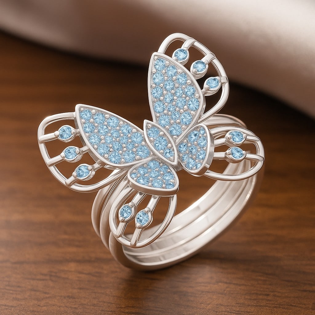 Natural Aquamarine Gemstone 92.5 Sterling Silver Ring (1 of 7)