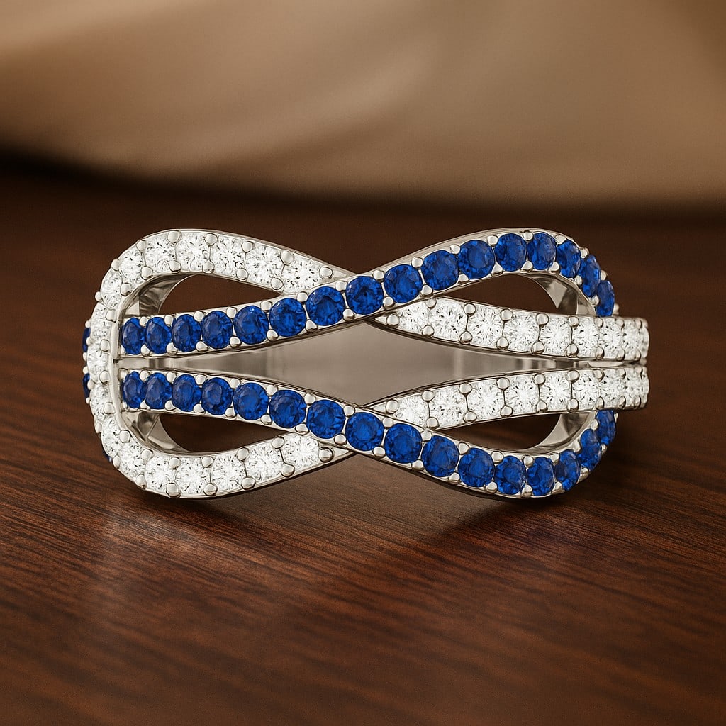 Natural Blue Sapphire Gemstone & Lab Grown Diamonds Silver Ring: Natural Blue Sapphire Gemstone & Lab Grown Diamonds Silver Ring Jewelry Type : Ring Gemstone : Natural Blue Sapphire Gemstone Shape : Round Gemstone Size : 1.4 MM, 1.3MM, 1.1 MM Gemstone Quantity :