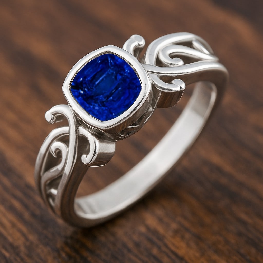 Natural Blue Sapphire Gemstone 92.5 Sterling Silver Ring (1 of 7)