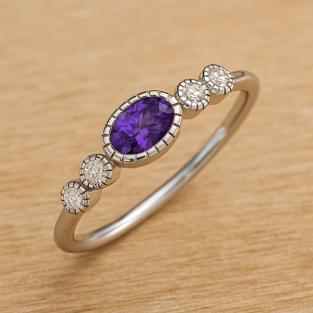 Natural Tanzanite Gemstone & Lab Grown Diamonds Silver Ring (1 of 7)