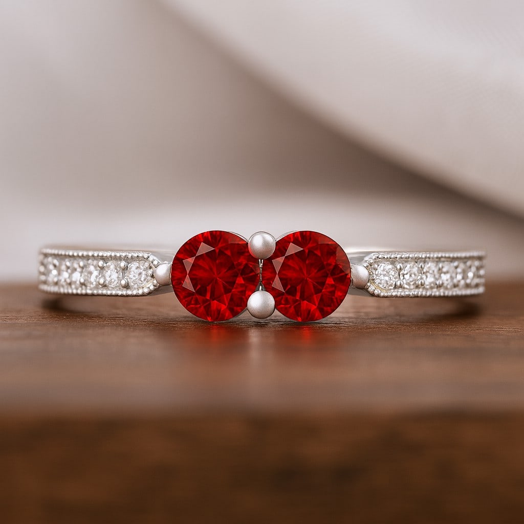 Natural Garnet Gemstone & Lab Grown Diamonds Silver Ring: Natural Garnet Gemstone & Lab Grown Diamonds Silver Ring Jewelry Type : Ring Gemstone : Natural Garnet Gemstone Shape : Round Gemstone Size : 4 MM Gemstone Quantity : 2 Pieces Diamond Type :