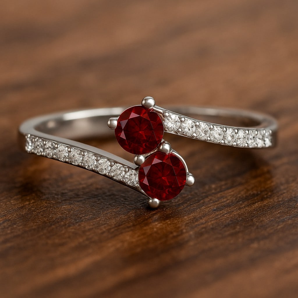 Natural Garnet Gemstone & Lab Grown Diamonds Silver Ring (1 of 7)