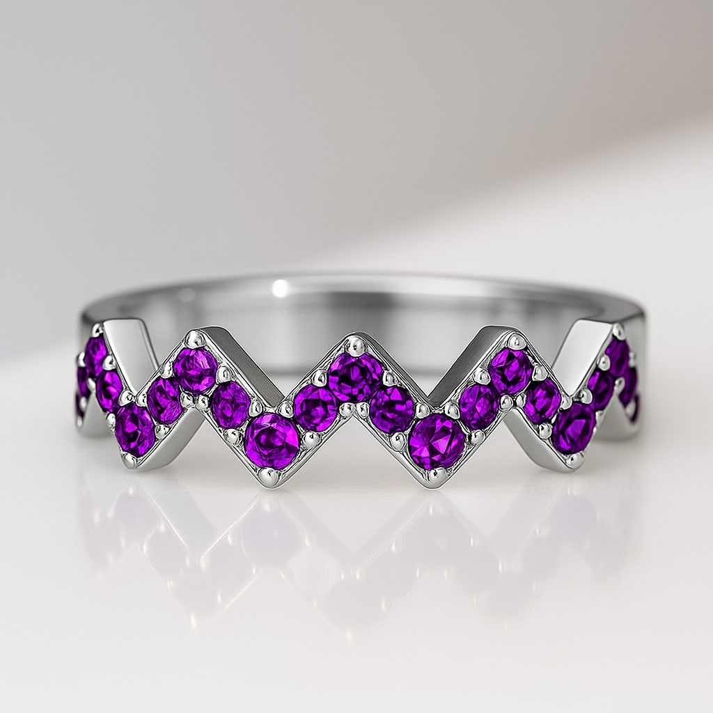 Natural Amethyst Gemstone & Lab Grown Diamonds Silver Ring: Natural Amethyst Gemstone & Lab Grown Diamonds Silver Ring Jewelry Type : Ring Gemstone : Natural Amethyst Gemstone Shape : Round Gemstone Size : 1.1 MM Gemstone Quantity : 31 Pieces Metal :
