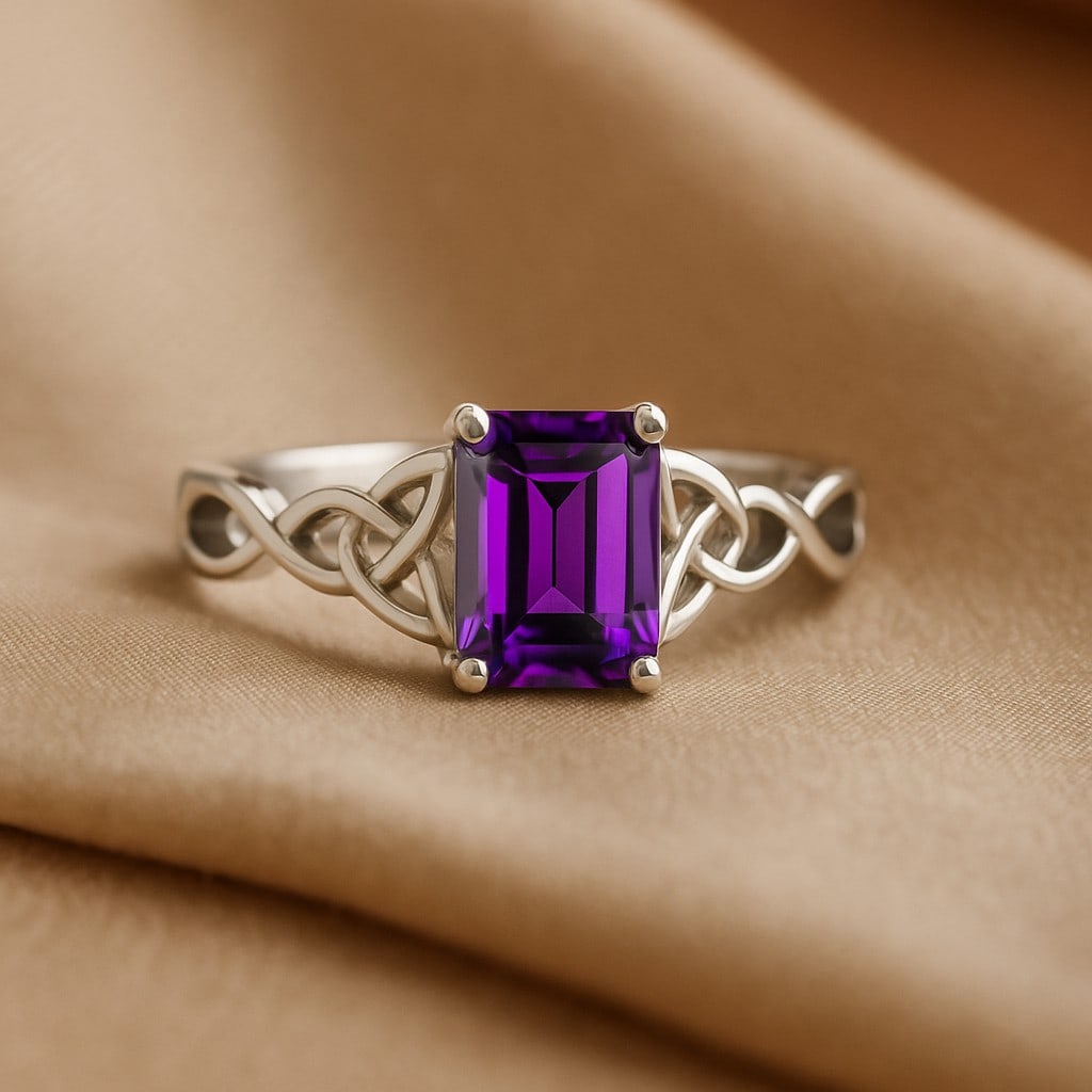 Natural Amethyst Gemstone 92.5 Sterling Silver Ring: Natural Amethyst Gemstone 92.5 Sterling Silver Ring Jewelry Type : Ring Gemstone : Natural Amethyst Gemstone Shape : Emerald Gemstone Size : 8x6 MM Gemstone Quantity : 1 Piece Metal : Sil