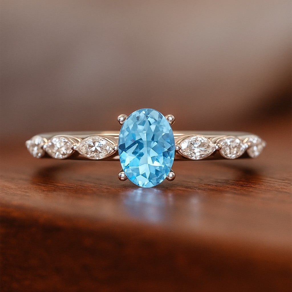 Natural Aquamarine Gemstone & Lab Grown Diamonds Silver Ring: Natural Aquamarine Gemstone & Lab Grown Diamonds Silver Ring Jewelry Type : Ring Gemstone : Natural Aquamarine Gemstone Shape : Oval Gemstone Size : 7x5 MM Gemstone Quantity : 1 Piece Diamon