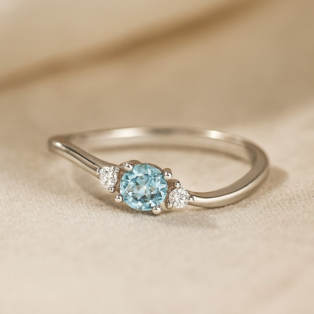 Natural Aquamarine Gemstone & Lab Grown Diamonds Silver Ring: Natural Aquamarine Gemstone & Lab Grown Diamonds Silver Ring Jewelry Type : Ring Gemstone : Natural Aquamarine Gemstone Shape : Round Gemstone Size : 4 MM Gemstone Quantity : 1 Piece Diamond