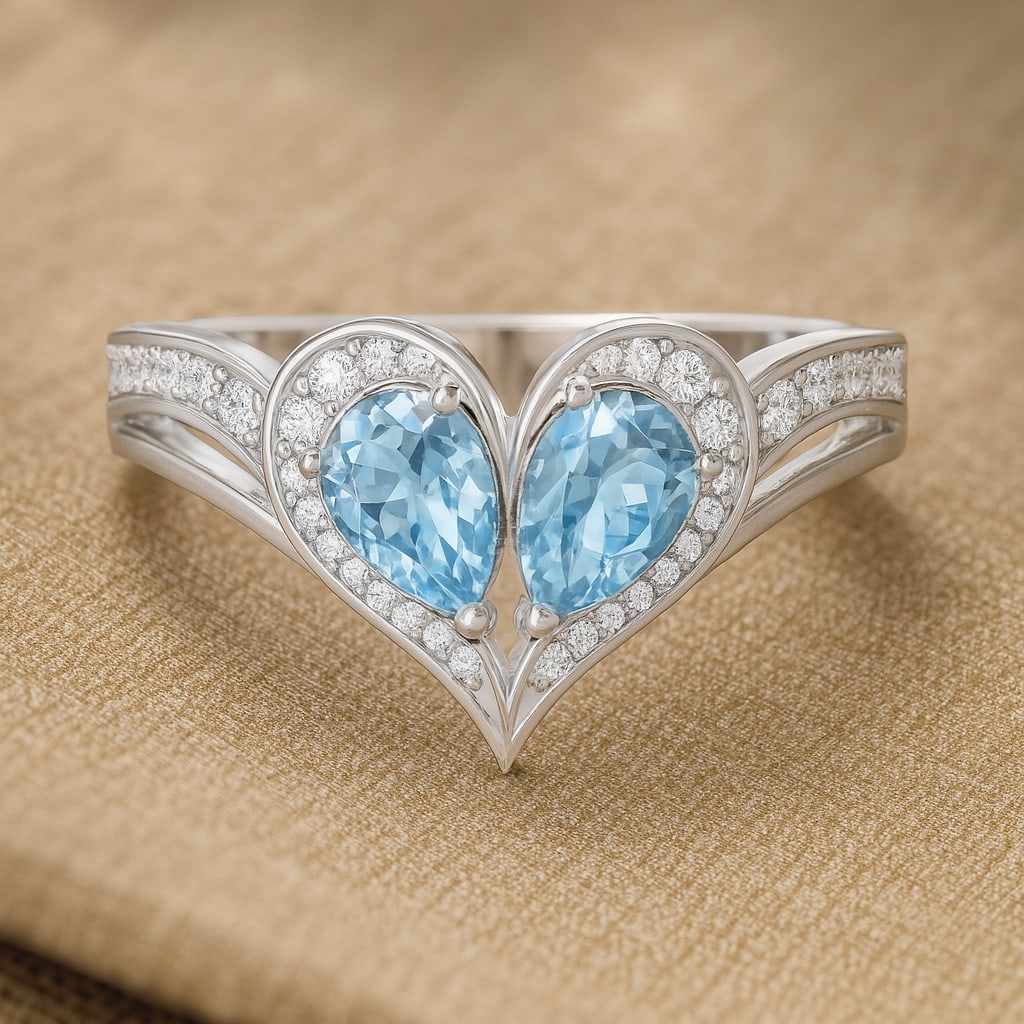 Natural Aquamarine Gemstone 92.5 Sterling Silver Ring: Natural Aquamarine Gemstone 92.5 Sterling Silver Ring Jewelry Type : Ring Gemstone : Natural Aquamarine Gemstone Shape : Pear Gemstone Size : 6x4 MM Gemstone Quantity : 2 Pieces Diamond Type