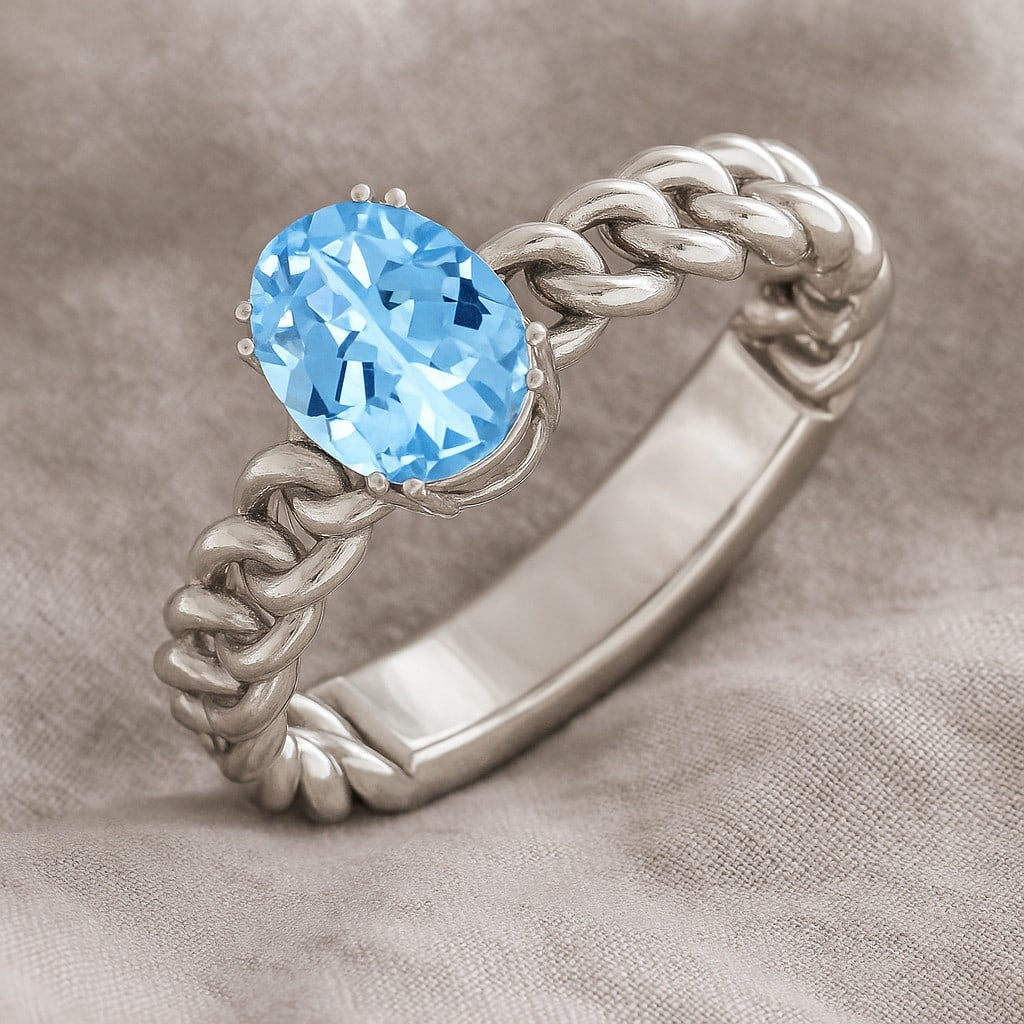 Natural Aquamarine Gemstone 92.5 Sterling Silver Ring (1 of 7)