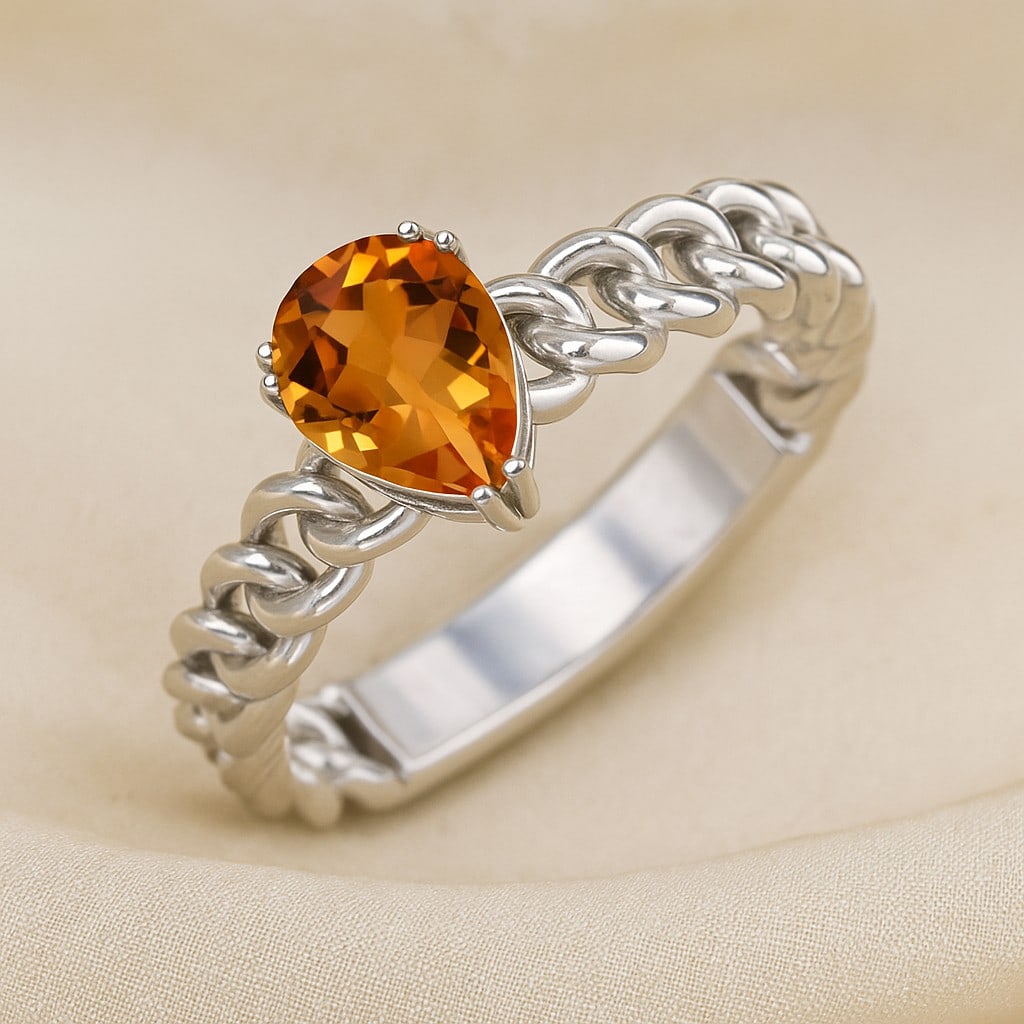 Natural Citrine Gemstone 92.5 Sterling Silver Ring (1 of 7)