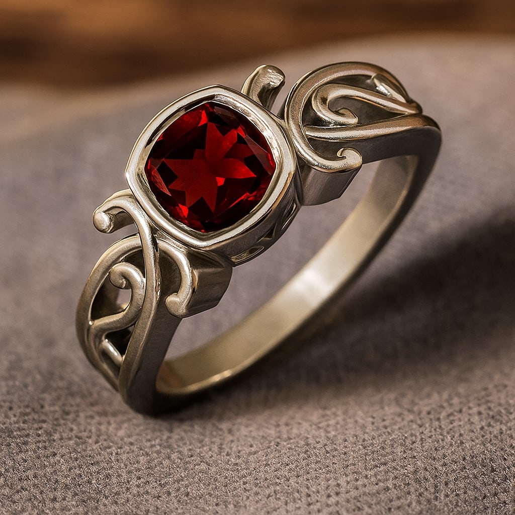 Natural Garnet Gemstone 92.5 Sterling Silver Ring (1 of 7)