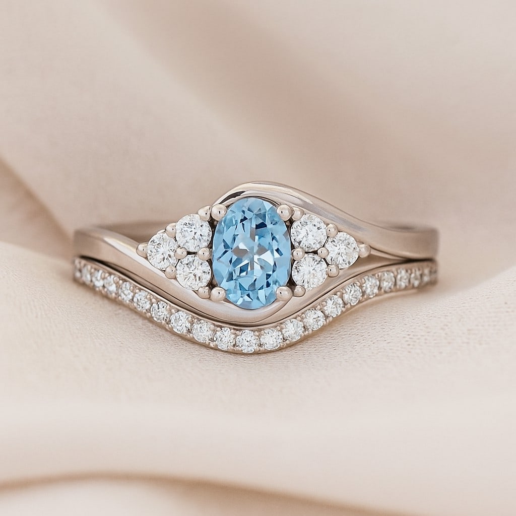 Natural Aquamarine Gemstone & Lab Grown Diamonds Silver Ring: Natural Aquamarine Gemstone & Lab Grown Diamonds Silver Ring Jewelry Type : Ring Gemstone : Natural Aquamarine Gemstone Shape : Oval Gemstone Size : 6x4 MM Gemstone Quantity : 1 Piece Diamon