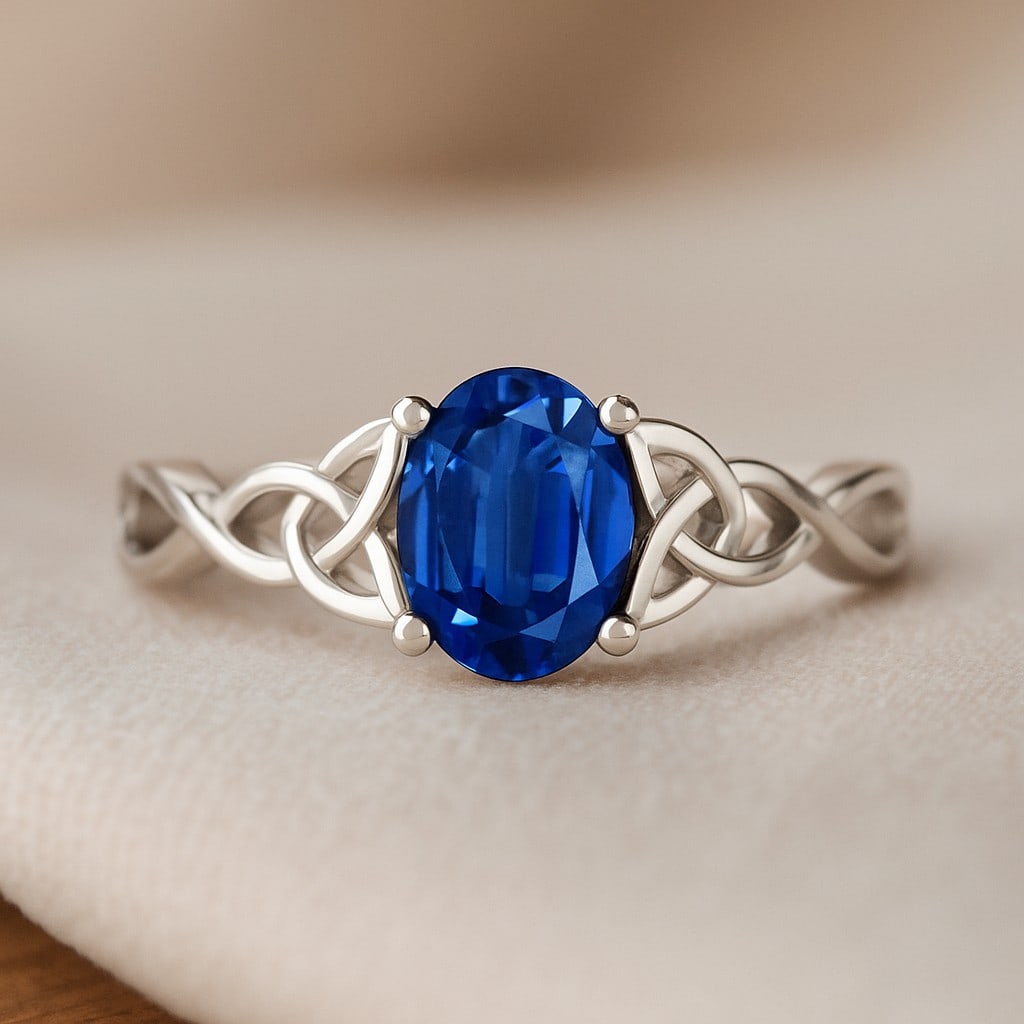 Natural Blue Sapphire Gemstone 92.5 Sterling Silver Ring (1 of 7)