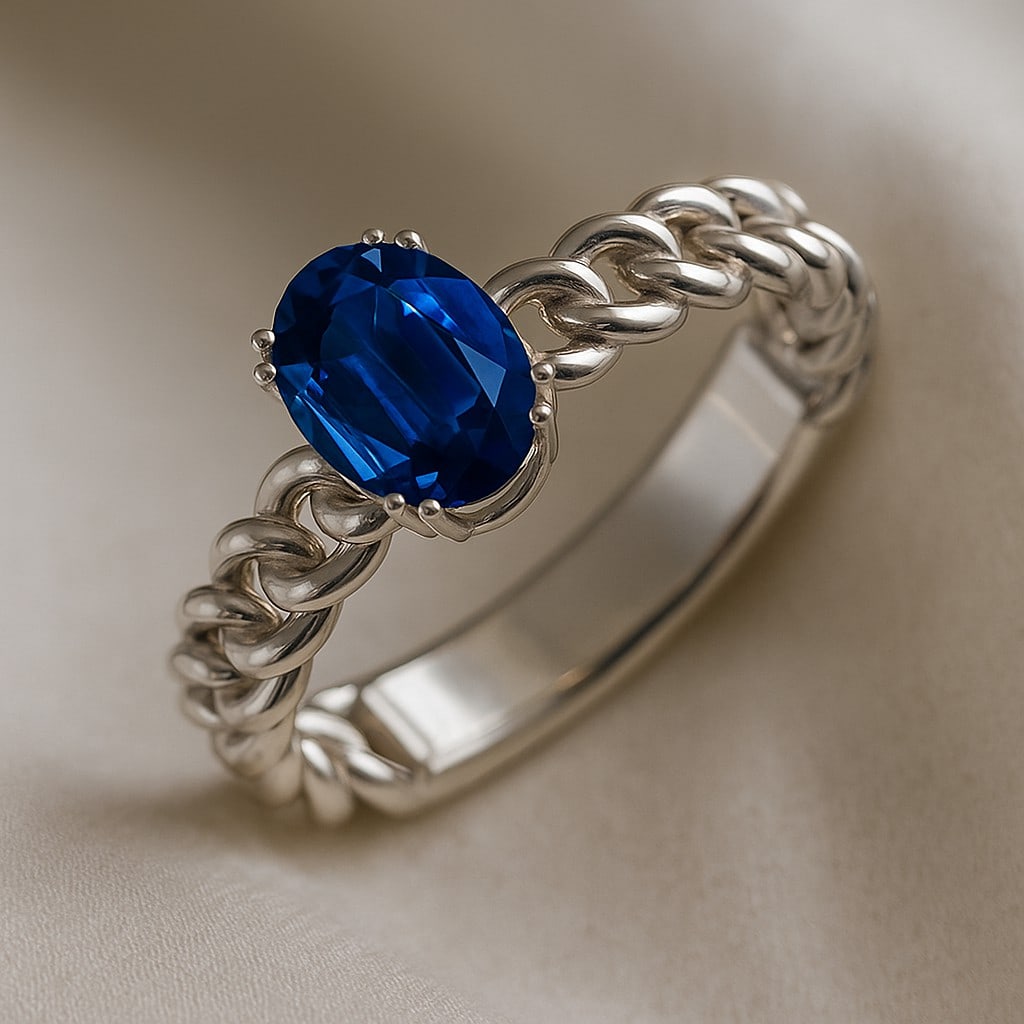 Natural Blue Sapphire Gemstone 92.5 Sterling Silver Ring (1 of 7)