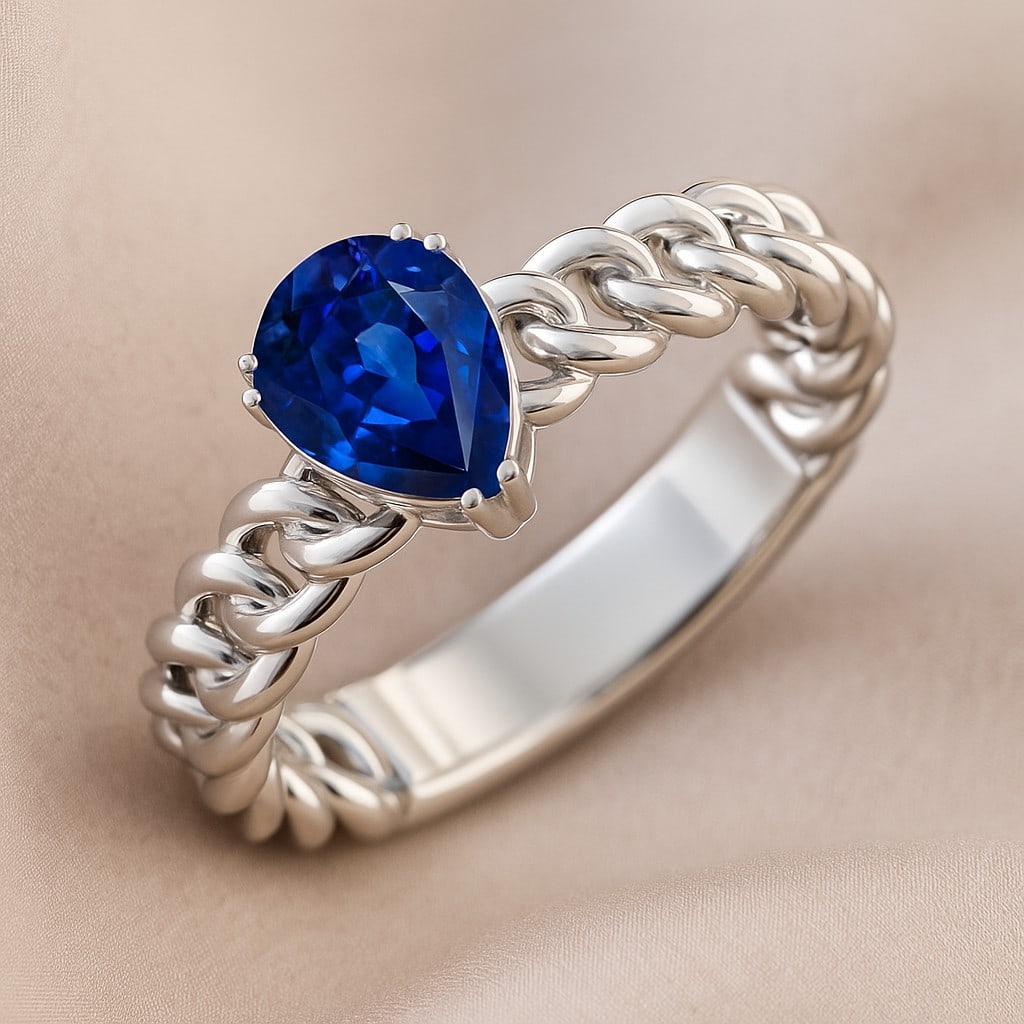 Natural Blue Sapphire Gemstone 92.5 Sterling Silver Ring (1 of 7)