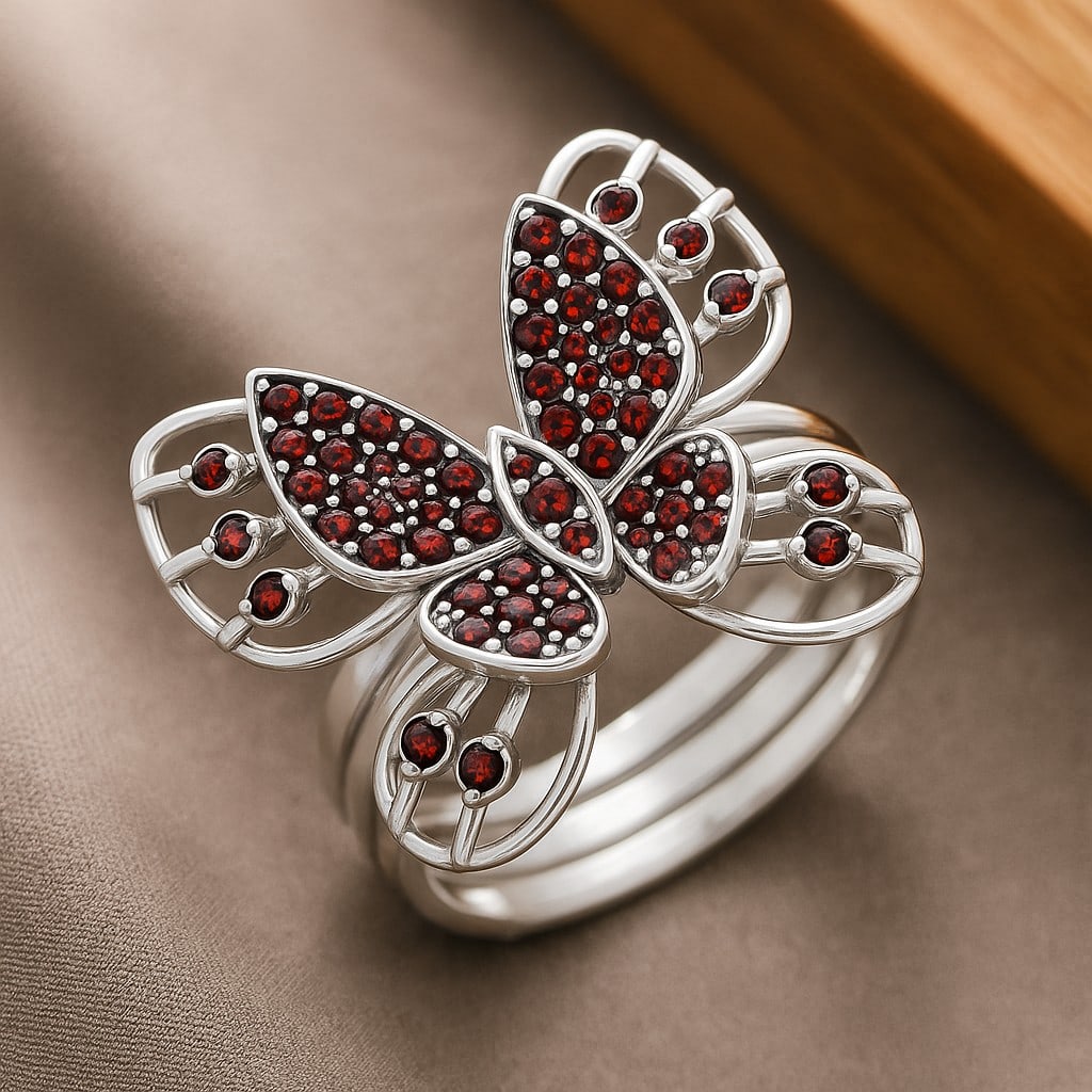 Natural Garnet Gemstone 92.5 Sterling Silver Ring (1 of 7)