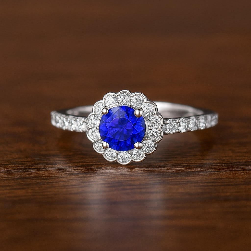 Natural Tanzanite Gemstone & Lab Grown Diamonds Silver Ring: Natural Tanzanite Gemstone & Lab Grown Diamonds Silver Ring Jewelry Type : Ring Gemstone : Natural Tanzanite Gemstone Shape : Round Gemstone Size : 5x5 MM Gemstone Quantity : 1 Piece Diamond