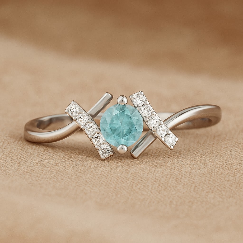 Natural Aquamarine Gemstone & Lab Grown Diamonds Silver Ring (1 of 7)