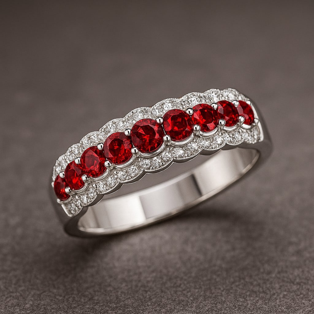 Natural Ruby Gemstone & Lab Grown Diamonds Silver Ring (1 of 7)