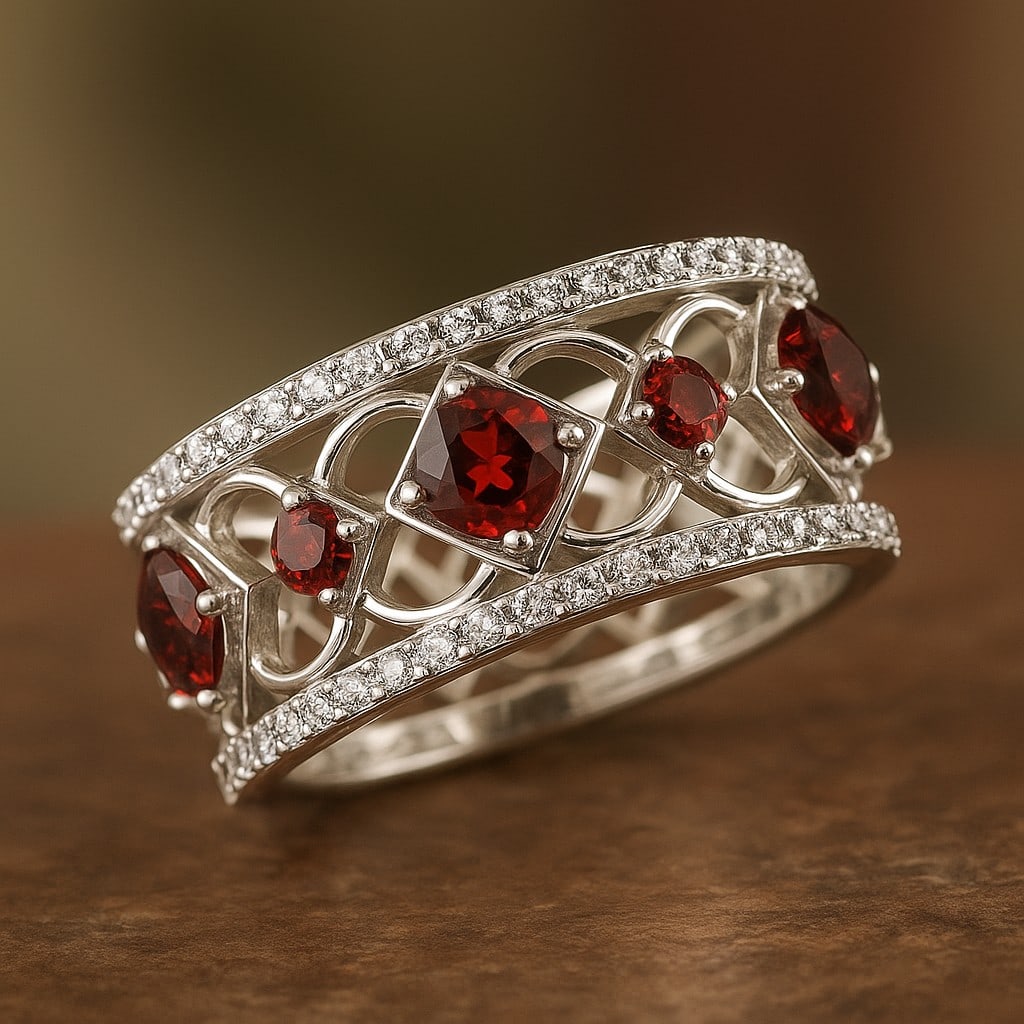 Natural Ruby Gemstone & Lab Grown Diamonds Silver Ring (1 of 7)