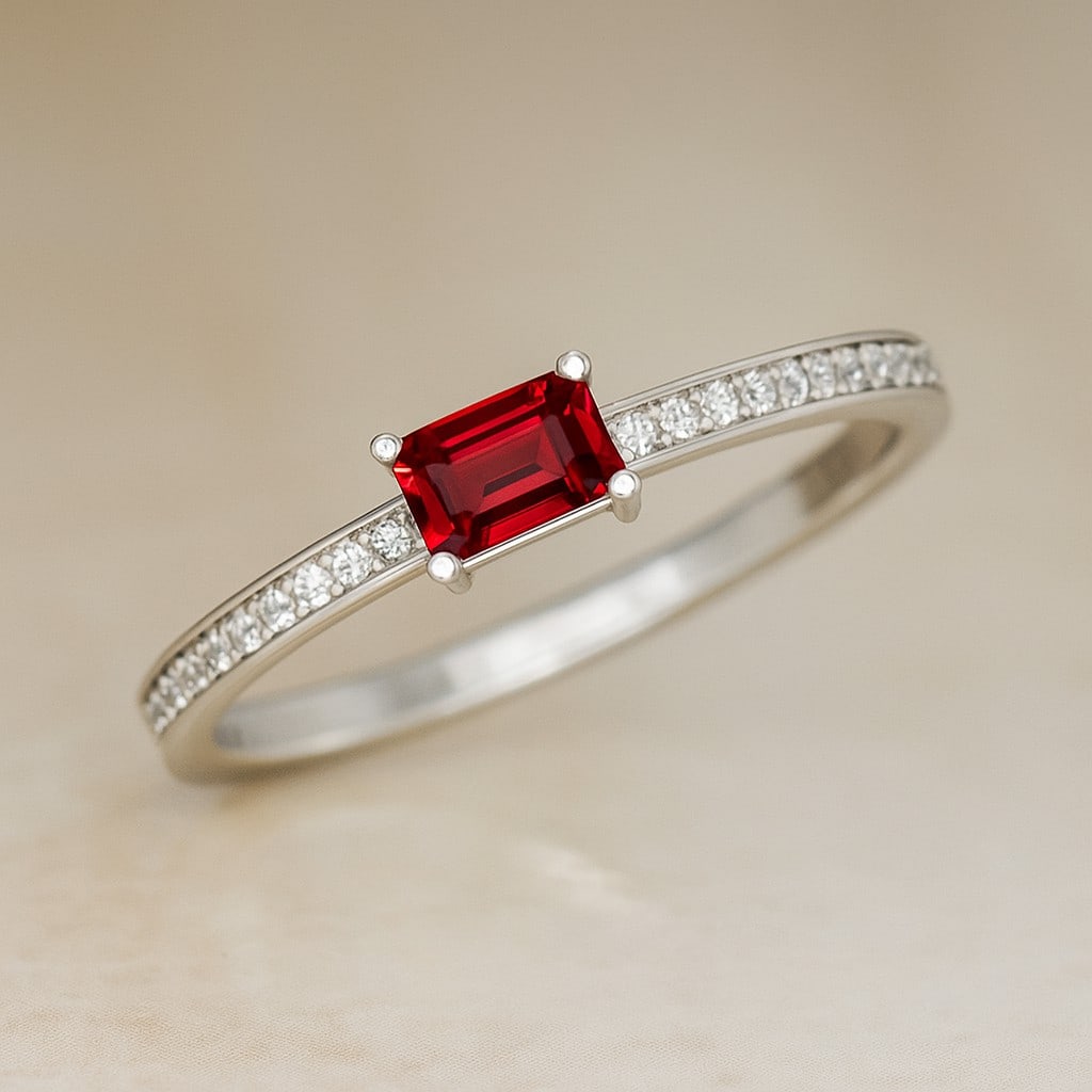 Natural Ruby Gemstone & Lab Grown Diamonds Silver Ring (1 of 7)