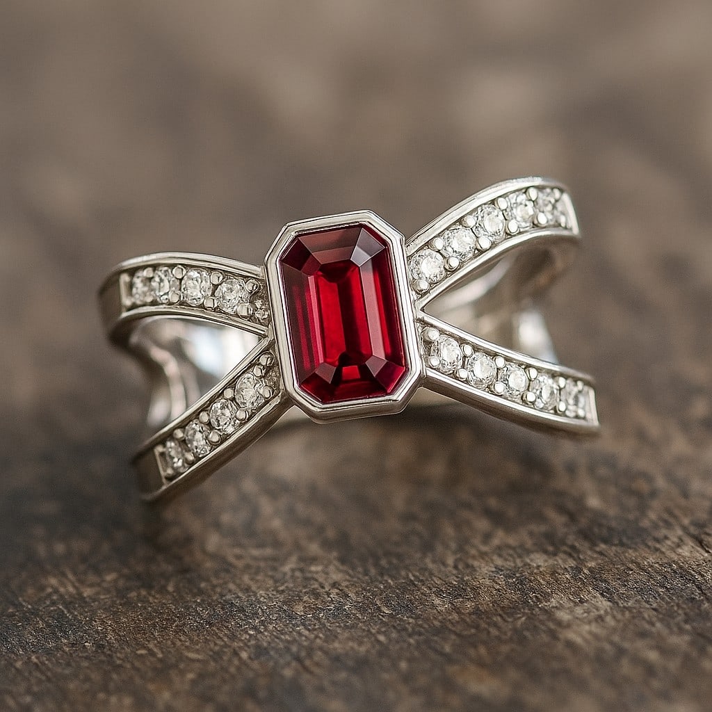 Natural Ruby Gemstone & Lab Grown Diamonds Silver Ring (1 of 7)