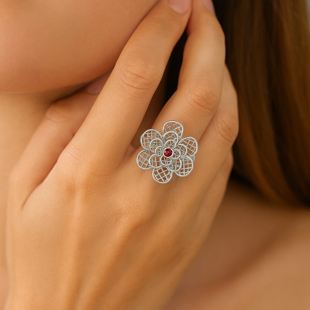 Natural Ruby Gemstone 92.5 Sterling Silver Ring - 3