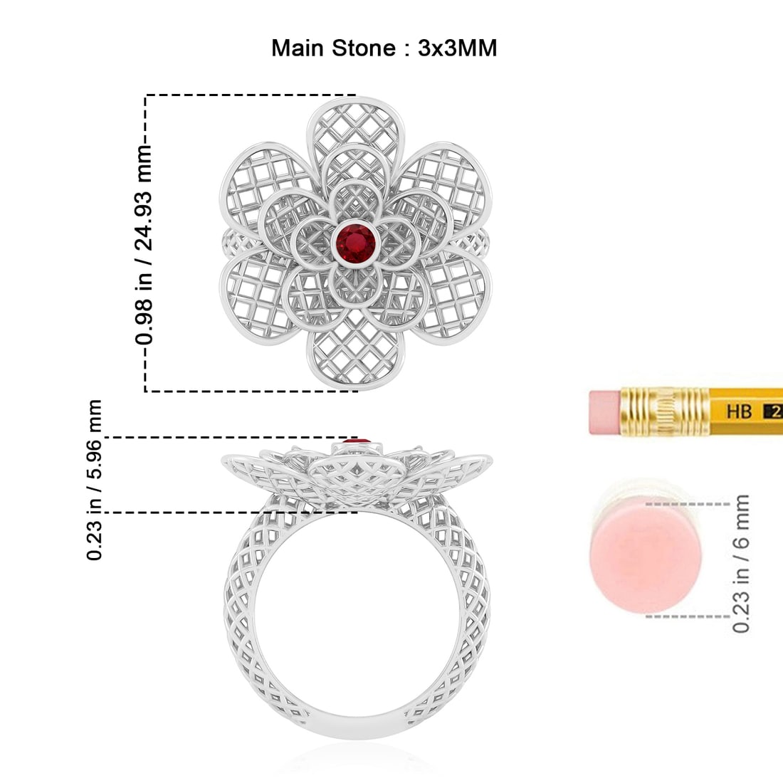 Natural Ruby Gemstone 92.5 Sterling Silver Ring - 7