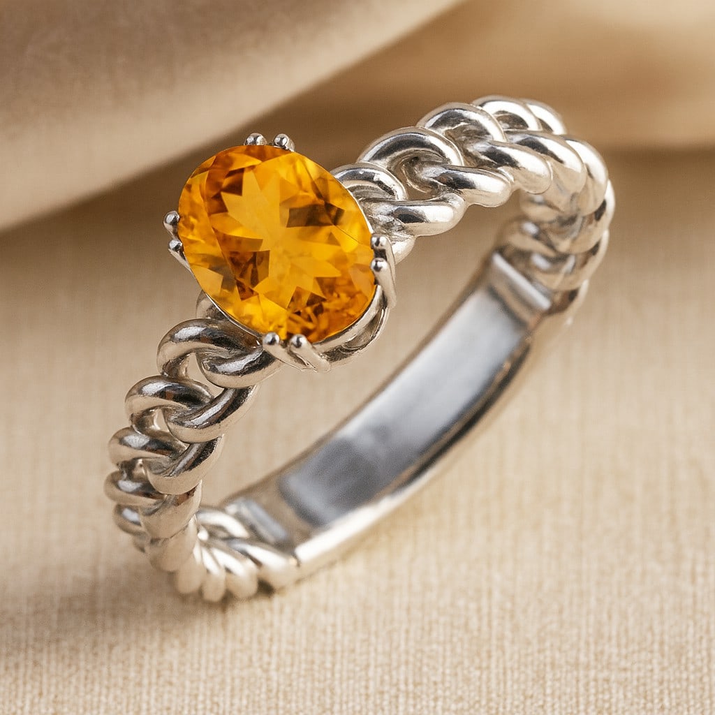 Natural Citrine Gemstone 92.5 Sterling Silver Ring (1 of 7)