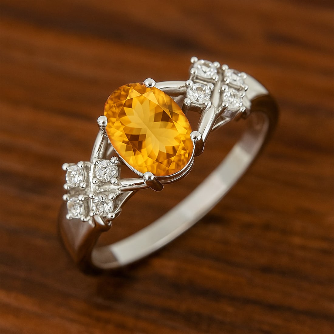 Natural Citrine Gemstone & Lab Grown Diamonds Silver Ring (1 of 7)