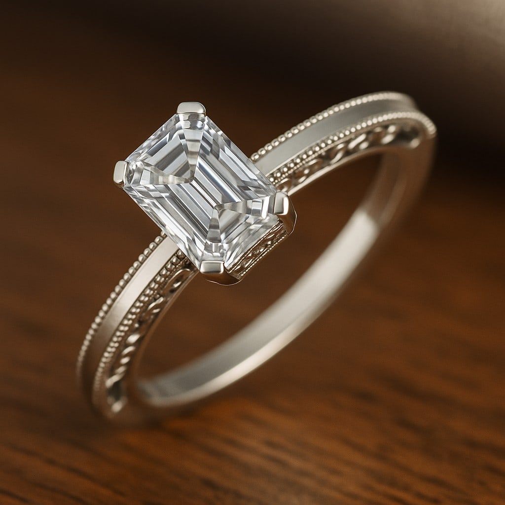 Lab Grown Diamond 92.5 Sterling Silver Ring: Lab Grown Diamond 92.5 Sterling Silver Ring Jewelry Type : Ring Gemstone : Lab Grown Diamond Gemstone Shape : Emerald Gemstone Size : 8x6 MM Gemstone Quantity : 1 Piece Metal : Silver Metal Purity :