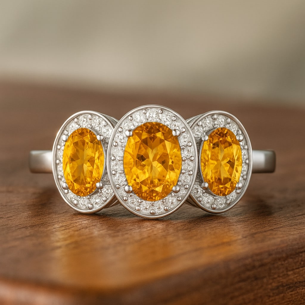 Natural Citrine Gemstone & Lab Grown Diamonds Silver Ring (1 of 7)