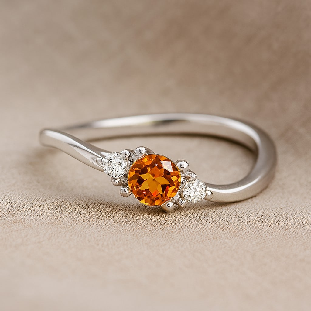 Natural Citrine Gemstone & Lab Grown Diamonds Silver Ring (1 of 7)