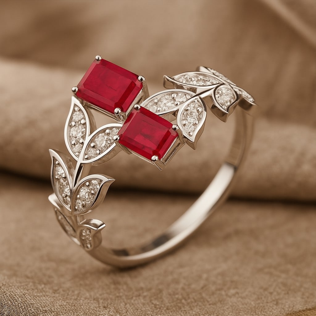Natural Ruby Gemstone & Lab Grown Diamonds Silver Ring (1 of 6)