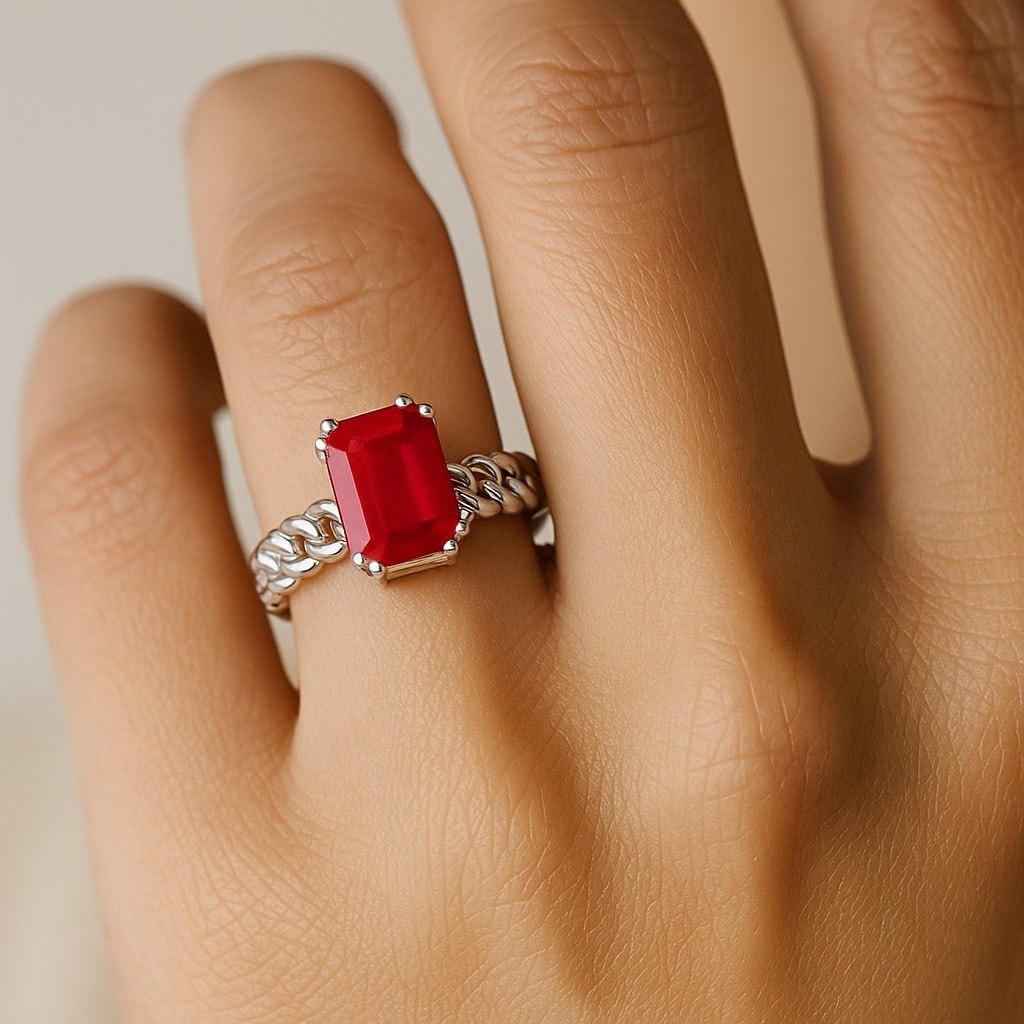 Natural Ruby Gemstone 92.5 Sterling Silver Ring - 3