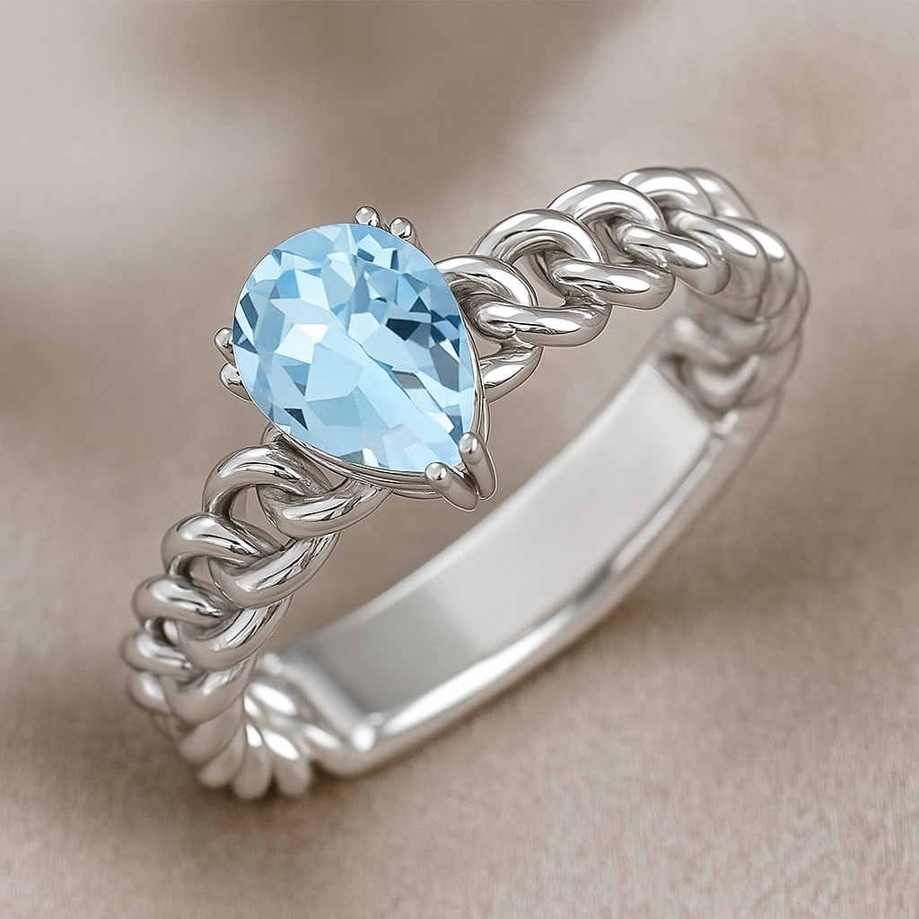 Natural Aquamarine Gemstone 92.5 Sterling Silver Ring (1 of 7)