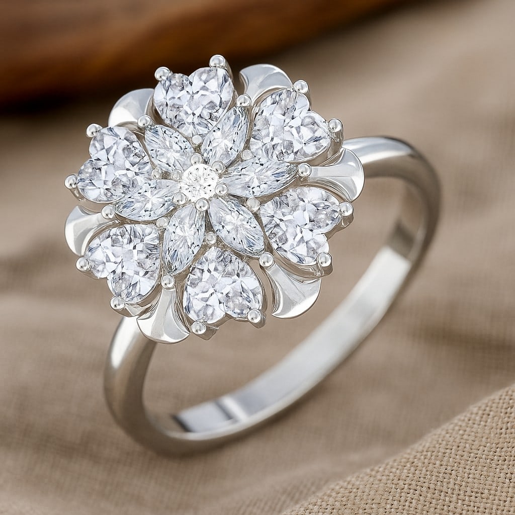 Lab Grown Diamond 92.5 Sterling Silver Ring: Lab Grown Diamond 92.5 Sterling Silver Ring Jewelry Type : Ring Gemstone : Lab Grown Diamond Gemstone Shape : Heart, Marquise Gemstone Size : 4 MM, 4x2 MM Gemstone Quantity : 12 Pieces Diamond Type :