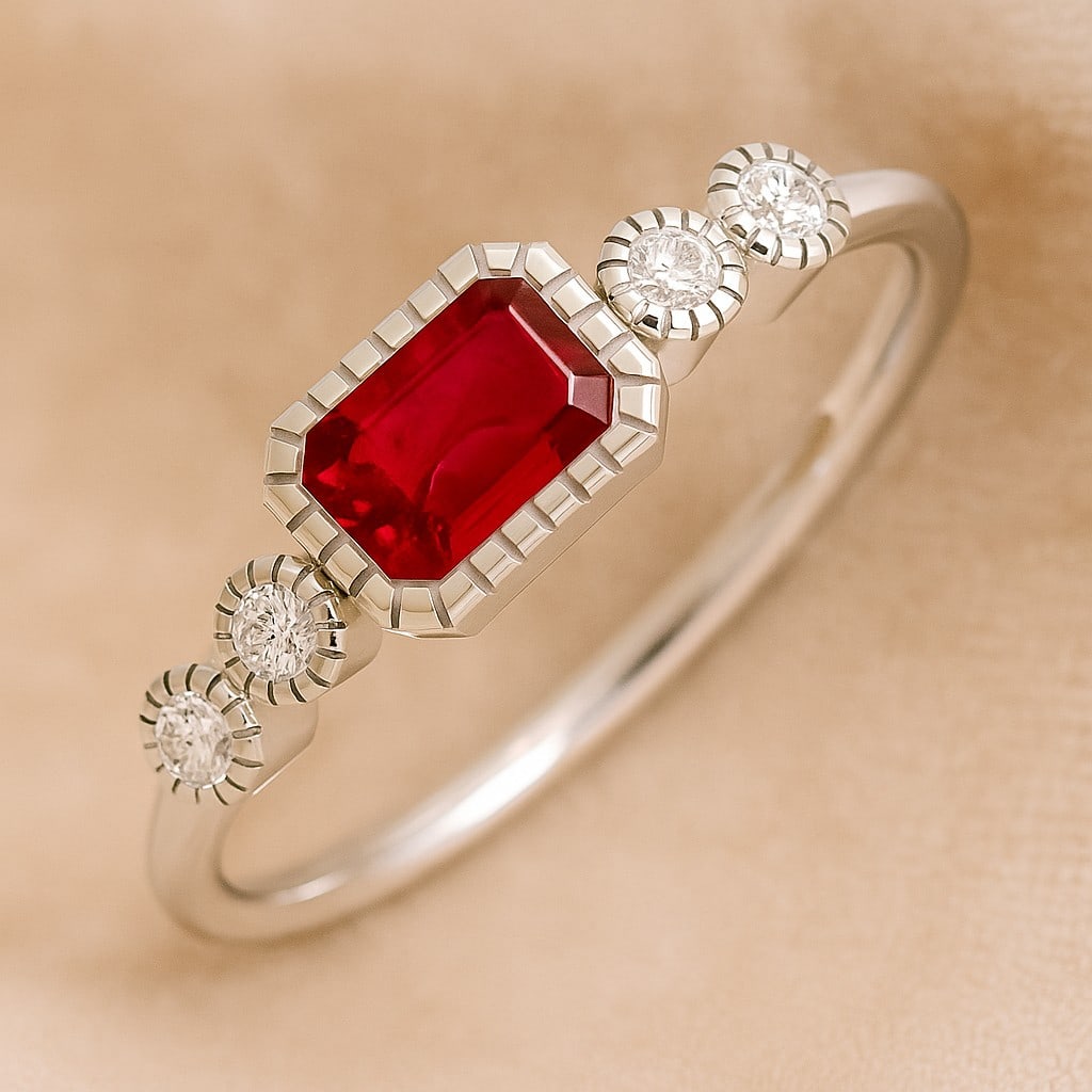 Natural Ruby Gemstone & Lab Grown Diamonds Silver Ring (1 of 7)