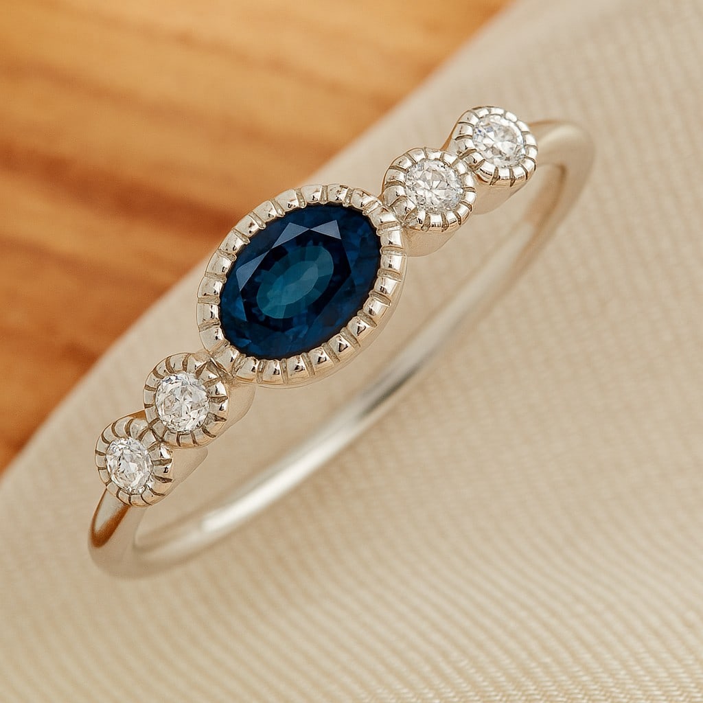 Natural London Blue Topaz Gemstone & Lab Grown Diamonds Silver Ring: Natural London Blue Topaz Gemstone & Lab Grown Diamonds Silver Ring Jewelry Type : Ring Gemstone : Natural London Blue Topaz Gemstone Shape : Oval Gemstone Size : 6x4 MM Gemstone Quantity : 1 Piece