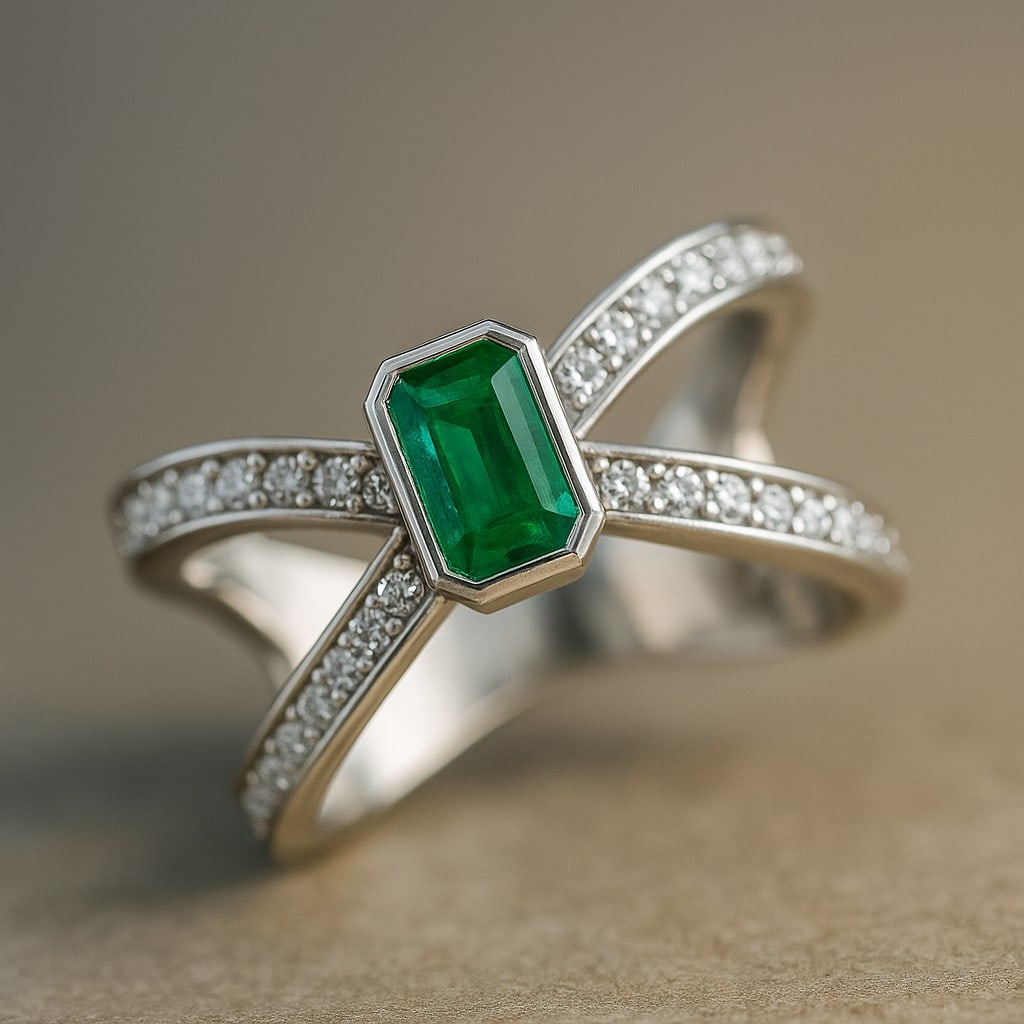 Lab Grown Emerald & Diamonds Silver Ring (1 of 7)