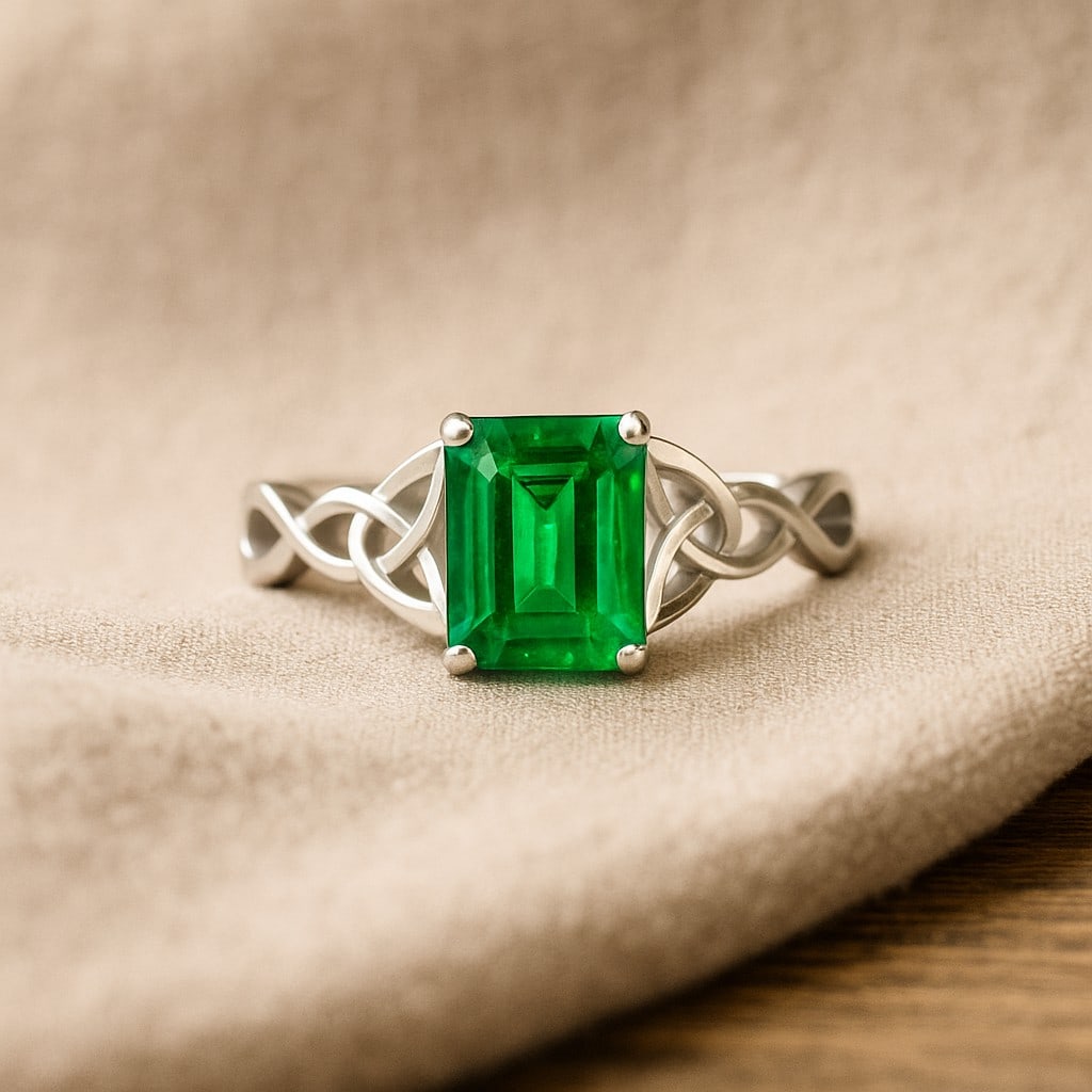 Lab Grown Emerald Gemstone 92.5 Sterling Silver Ring (1 of 6)