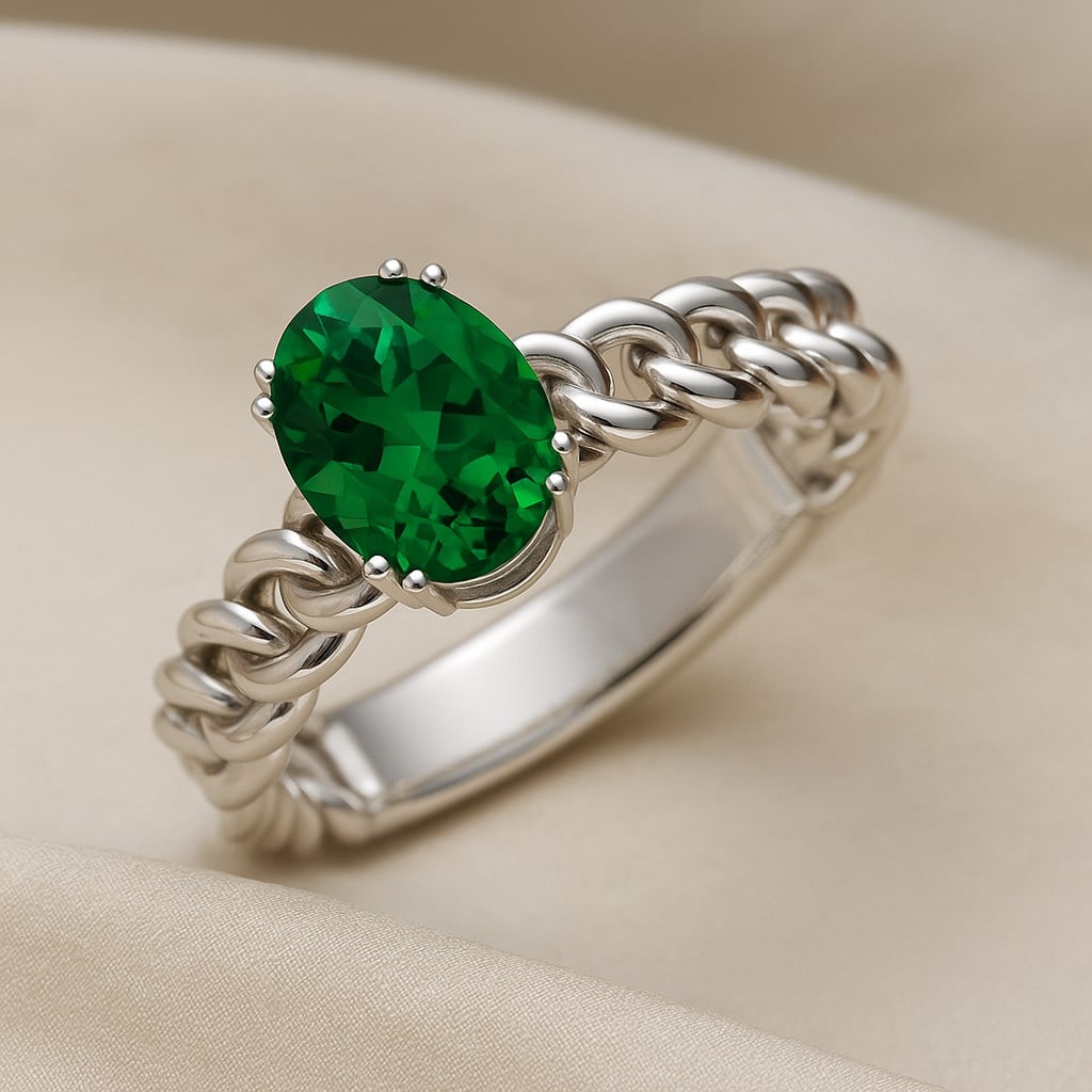 Lab Grown Emerald Gemstone 92.5 Sterling Silver Ring (1 of 7)