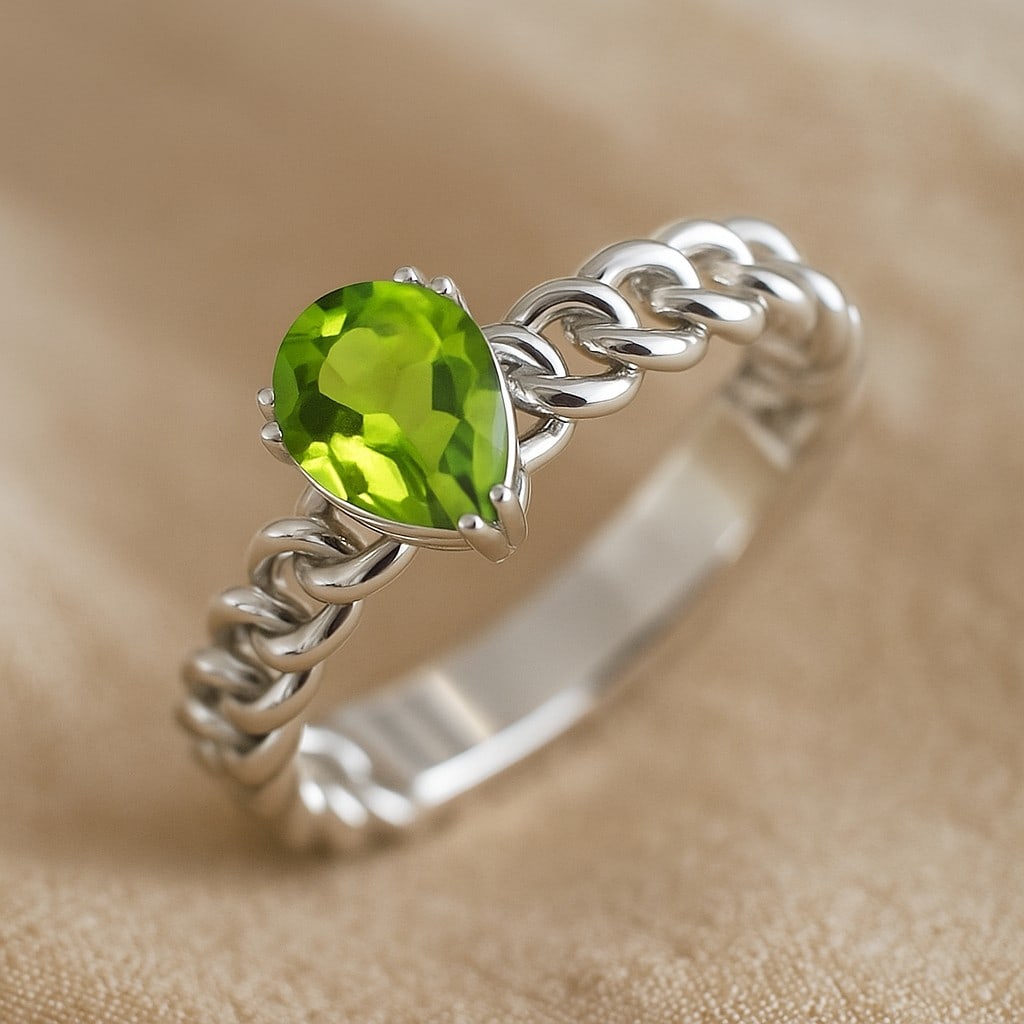 Natural Peridot Gemstone 92.5 Sterling Silver Ring (1 of 7)