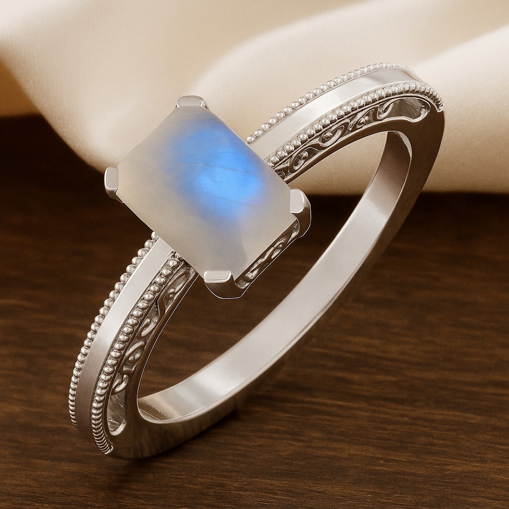 Natural Moonstone Gemstone 92.5 Sterling Silver Ring (1 of 7)
