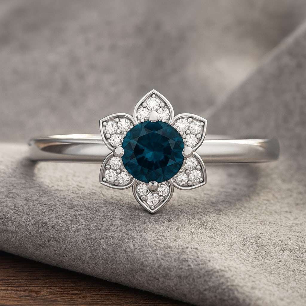 Natural London Blue Topaz Gemstone & Lab Grown Diamonds Silver Ring: Natural London Blue Topaz Gemstone & Lab Grown Diamonds Silver Ring Jewelry Type : Ring Gemstone : Natural London Blue Topaz Gemstone Shape : Round Gemstone Size : 5 MM Gemstone Quantity : 1 Piece<
