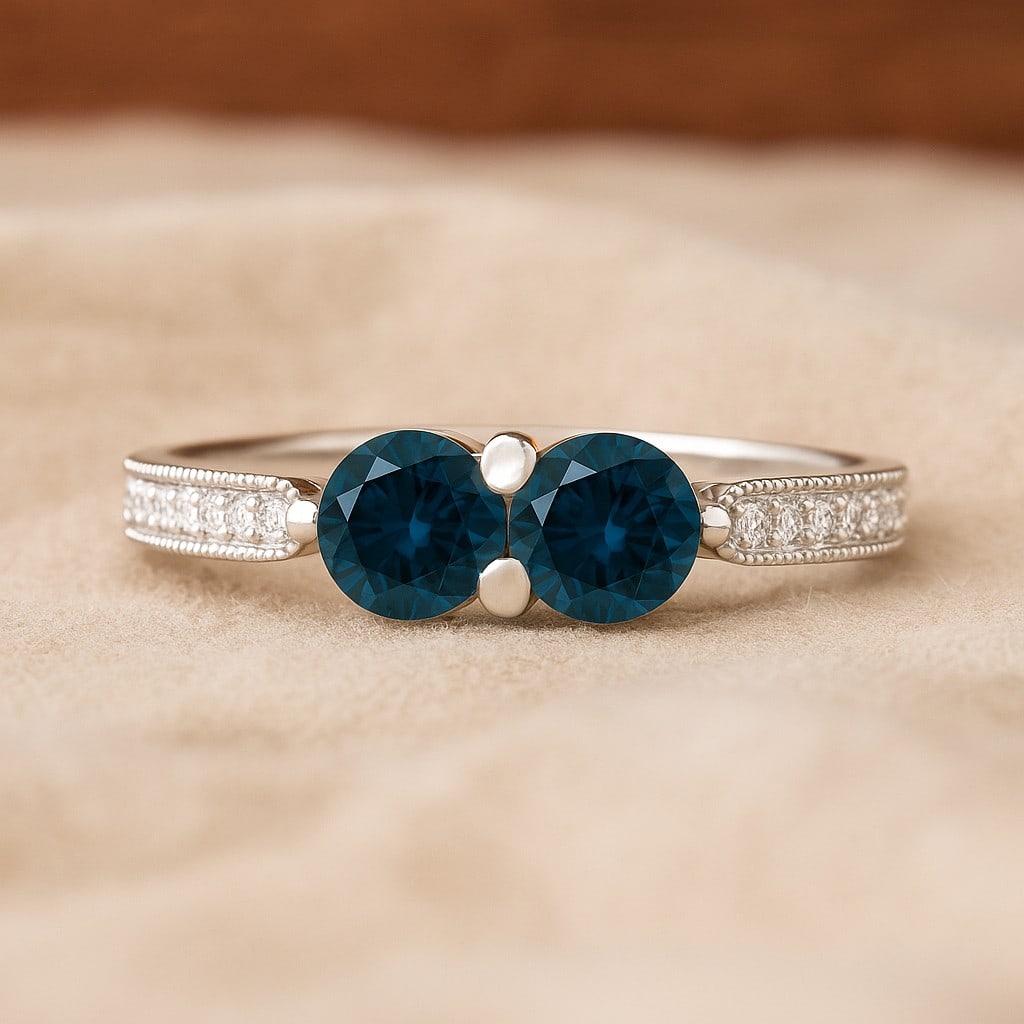 Natural London Blue Topaz Gemstone & Lab Grown Diamonds Silver Ring (1 of 7)