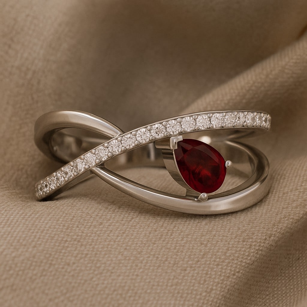 Natural Ruby Gemstone & Lab Grown Diamonds Silver Ring (1 of 7)