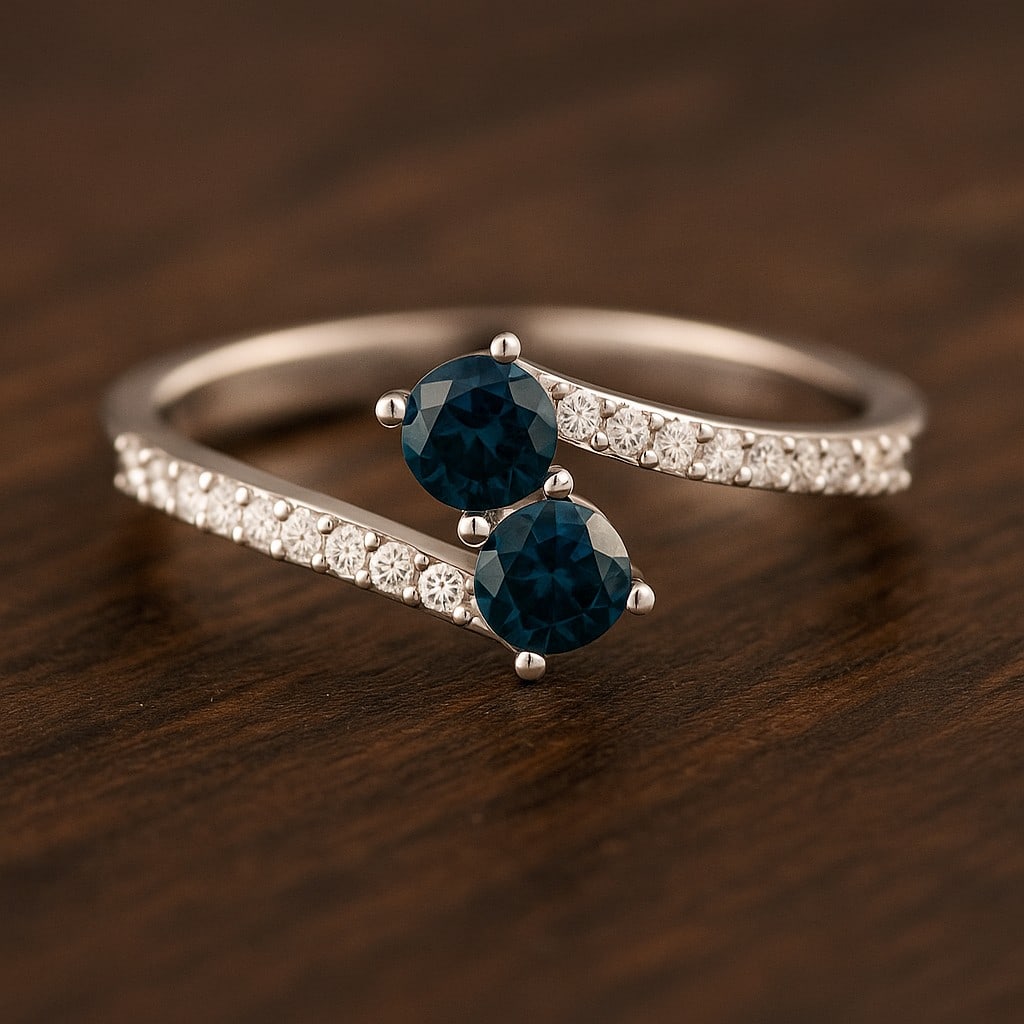 Natural London Blue Topaz Gemstone & Lab Grown Diamonds Silver Ring (1 of 7)