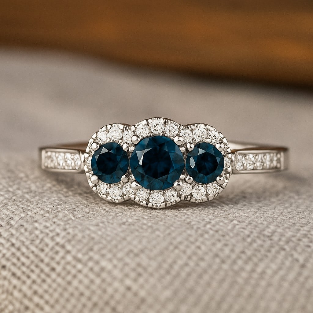 Natural London Blue Topaz Gemstone & Lab Grown Diamonds Silver Ring: Natural London Blue Topaz Gemstone & Lab Grown Diamonds Silver Ring Jewelry Type : Ring Gemstone : Natural London Blue Topaz Gemstone Shape : Round Gemstone Size : 4 MM, 3MM Gemstone Quantity : 1 P