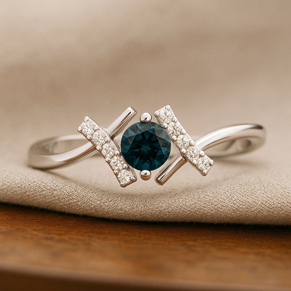 Natural London Blue Topaz Gemstone & Lab Grown Diamonds Silver Ring: Natural London Blue Topaz Gemstone & Lab Grown Diamonds Silver Ring Jewelry Type : Ring Gemstone : Natural London Blue Topaz Gemstone Shape : Round Gemstone Size : 4.5 MM Gemstone Quantity : 1 Piec